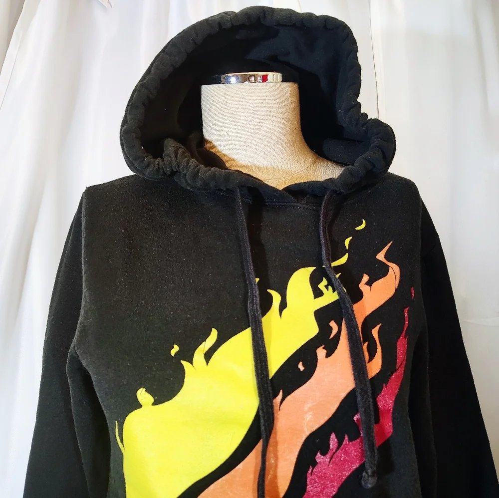 The Concert Fleece Hoodie, By Preston, Women Black, Pockets, Flames, XS - Picture 2 of 11